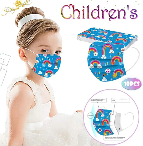 Vista 2 de 50 máscaras faciales para niños, 3 capas, no tejidas, transpirables, para niños y niñas, al aire libre, escuela