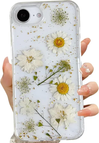 Vista 42 de LSEEKA Funda transparente para iPhone 11 con diseño de flores prensadas reales, linda y brillante, patrón floral rosa, funda protectora delgada