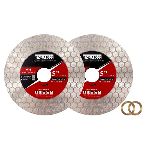 Vista 13 de DT-DIATOOL Disco de corte de azulejos de hoja de sierra de diamante de 4 pulgadas para amoladora angular de eje de 7/8 "- 5/8" para cortar