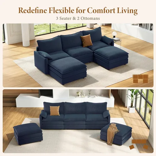 Vista 7 de Vesgantti Sofá modular en forma de U de 108 pulgadas, cómodo sofá modular Cloud con 2 otomanas de asiento profundo de chenilla, sofás modulares