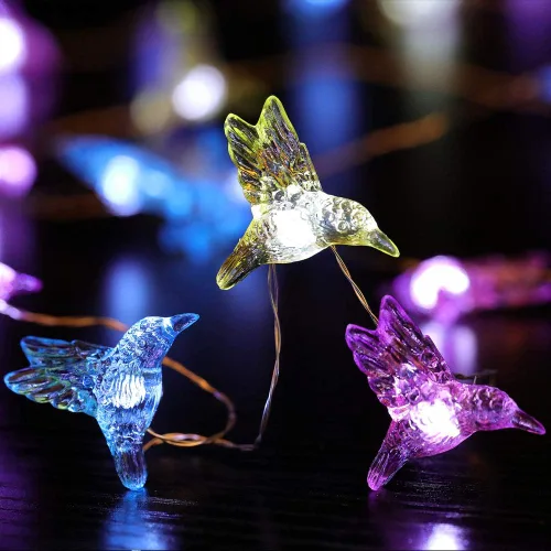 Vista 5 de WSgift Guirnalda de luces decorativas de colibrí, 13.85 pies, 40 luces LED blancas frías resistentes a la intemperie, funciona con pilas, 8 modos