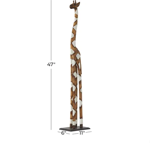 Vista 6 de Deco 79 Estatua decorativa de jirafa de madera, estatua decorativa para decoración del hogar, 11 x 6 x 47 pulgadas, color marrón