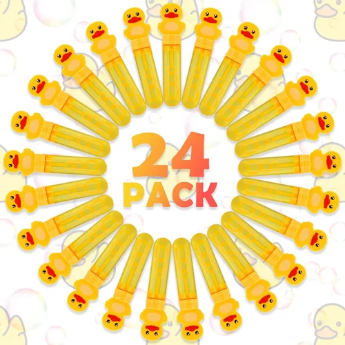 Vista 2 de Burbujas para niños, juguete de goma para fiestas, 24 varitas de burbujas para exteriores, regalo de fiesta de cumpleaños, juguete de baño, pato