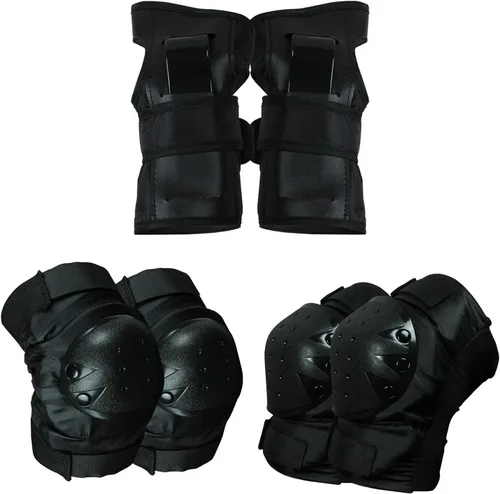 Vista 5 de El combo de casco y almohadillas para monopatín incluye casco, rodilleras, coderas, muñequeras, elige tamaño y color Negro