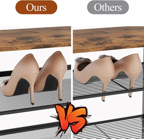 Vista 7 de Garden 4 you Zapatero estrecho de 3 niveles para armario, zapatero pequeño con mesa de madera marrón, estante de zapatos de metal ajustable