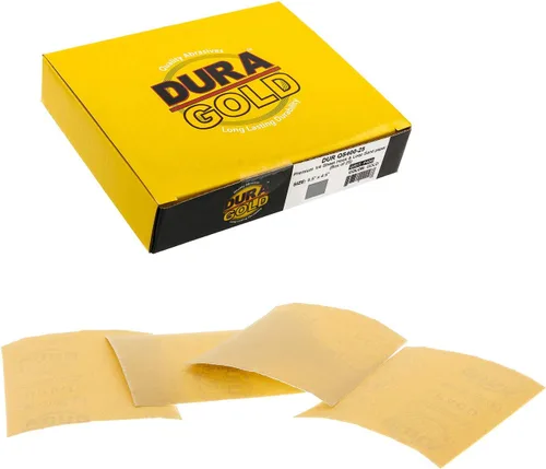 Vista 11 de Dura-Gold - Arenilla dorada 320 de alta calidad - Hojas de papel de lija de velcro 5.5 x 4.5 pulg - Para lijadoras de madera y automóviles - 25