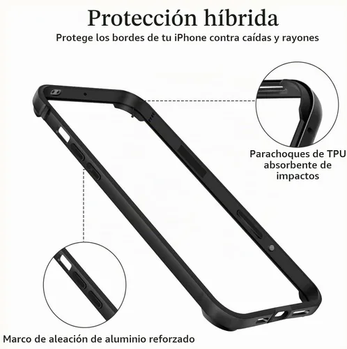 Vista 2 de Funda rígida delgada con marco de aluminio para iPhone 13 Pro, armadura de marco de metal con protección interior suave, protección de borde elevado