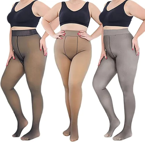 Vista 2 de CYee Medias con forro polar para mujer, de talla grande, cálidas, falsas, translúcidas, térmicas, de cintura alta, medias transparentes