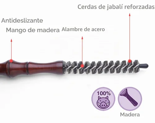 Vista 4 de PERFEHAIR Cepillo redondo de cerdas de jabalí para cabello corto, cepillo de barril redondo pequeño para secado con soplado, diámetro de 0.6 pulgadas