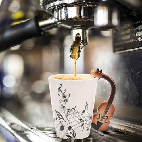 Vista 3 de Tazas de café con música de violín de 12.9 onzas, notas musicales, bebida, té, leche, taza de café, taza de música de cerámica, regalo para amigos