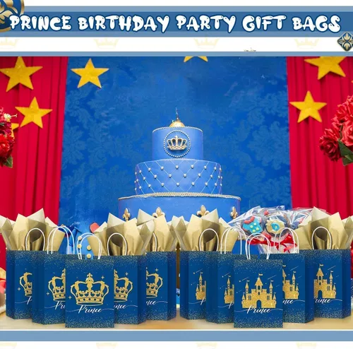 Vista 4 de Nezyo 16 bolsas de recuerdo de fiesta de princesa príncipe con asas y papel de seda, bolsas de regalo para cumpleaños, baby shower, regalos