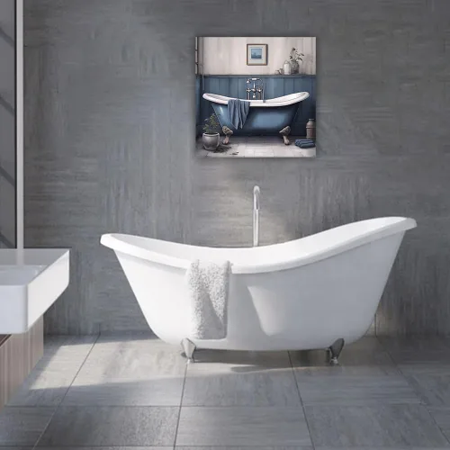 Vista 2 de ZHOUWALLPIC Cuadro decorativo de pared para baño, impresiones en lienzo azul para bañera, pintura de baño de granja, obra de arte para decoración