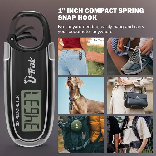 Vista 5 de 3D Pedometer for Walking with Removable Clip and Carabiner Simple Step Counter for Walking Accurate Clip On Step Tracker for Men Women Kids
