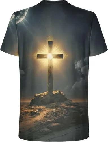 Vista 4 de Camiseta de manga corta con estampado 3D de Jesús Cruz de Jesús para hombre, camisetas gráficas divertidas, camisetas cristianas religiosas