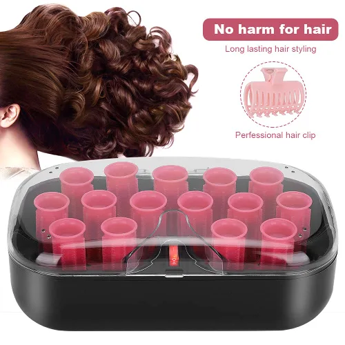 Vista 2 de Rodillos eléctricos con calefacción, 15 unidades de varillas eléctricas para rizar el cabello, rodillo rizador de pelo de 1.181 in con pinzas