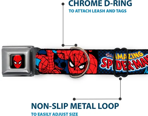 Vista 5 de Buckle-Down Collar de perro hebilla de cinturón de seguridad Amazing Spider Man, multicolor, 1.5 pulgadas de ancho - se adapta a cuello de 13-18