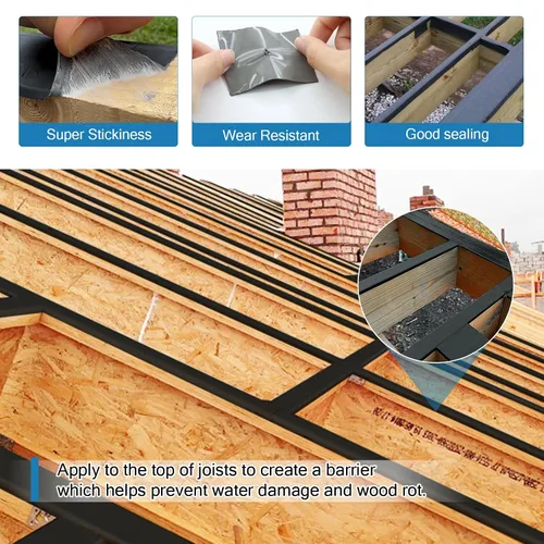 Vista 5 de Cinta de vigueta de cubierta de 3 x 50 pies, paquete de 2 cintas adhesivas de butilo para protección de terrazas, cinta de vigueta impermeable