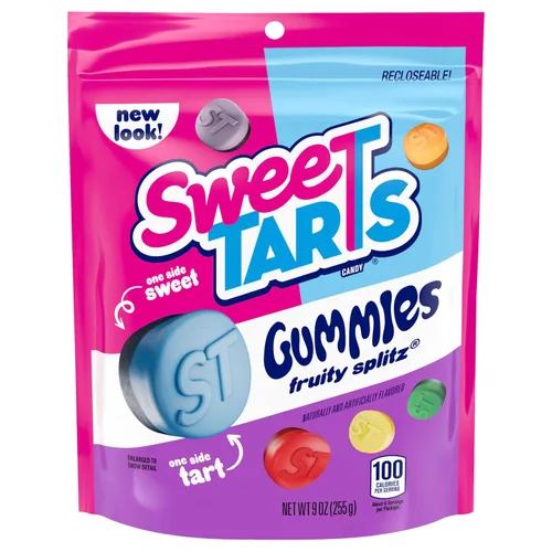 Vista 9 de SweeTarts Gomitas Fruity Splitz, caramelo, dulce y agridulce, bolsa resellable, 9 oz