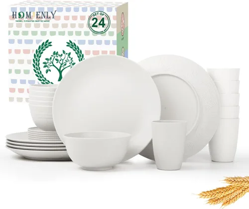 Vista 18 de Homienly Juegos de Vajilla Premium de Paja de Trigo, Platos y Tazones Ligeros e Irrompibles, Tazas, Servicio para 4, Apto para Lavavajillas