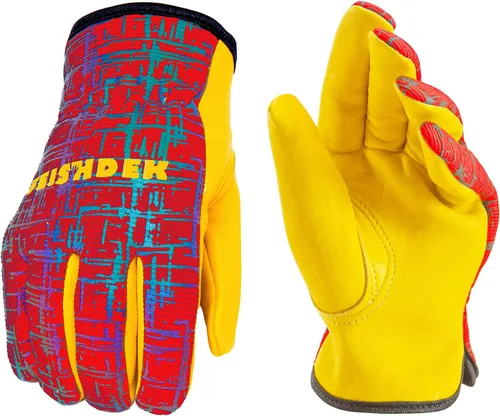 Vista 12 de Guantes de trabajo de jardinería de cuero para niños, guantes de seguridad, diseño reflectante transpirable, para niños para jardinería y exteriores