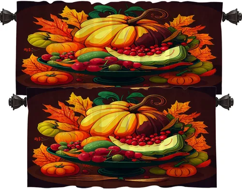 Vista 162 de Shrahala Orange Autumn Autumn Blackout Curtain Tiers, Fall Kitchen Valance Light Blocking Tier Drapes with Rod Pocket, 2 Pack 26 X 24 in