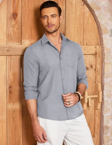 Vista 3 de COOFANDY Camisa de manga larga con botones para hombre, casual, sin doblar, ajuste regular, Oxford