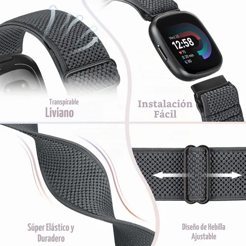 Vista 4 de Bcuckood Compatible con Fitbit Versa 4/Versa 3/Sense 2/Sense Band para mujeres y hombres, paquete de 5 correas de nailon elástico suave ajustable