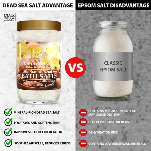 Vista 6 de Dead Sea Collection Sales de baño con almendra y vainilla – Sal pura del Mar Muerto y aceite de almendras dulces – Nutritiva calmante y relajante
