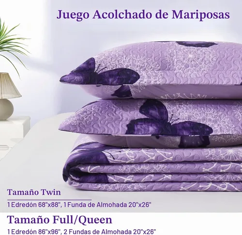 Vista 6 de ARTALL Juego de edredón de 3 piezas con estampado de mariposas, microfibra suave y ligera, colcha, cobija y manta con 2 fundas de almohada