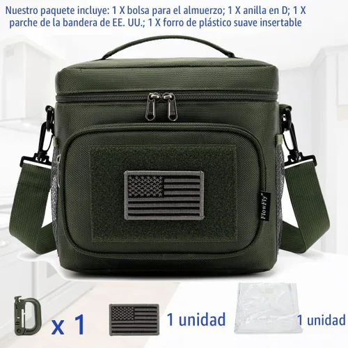 Vista 2 de FlowFly Bolsa de almuerzo táctica grande con aislamiento, bolsa de almuerzo grande con enfriador, para hombres, mujeres con correas MOLLE/PALS
