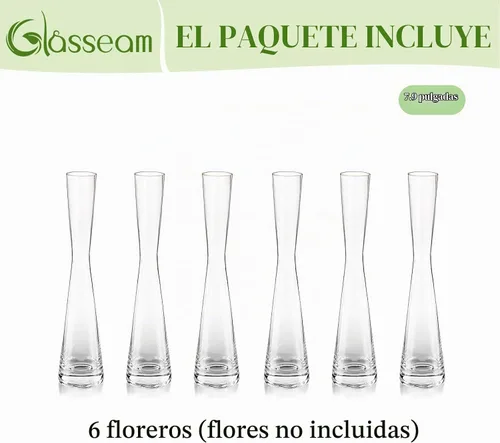 Vista 7 de Glasseam - Jarrones de cristal para flores: juego de jarrones pequeños y delgados transparentes de 6 piezas 7.8" Tall, Table Centerpieces for