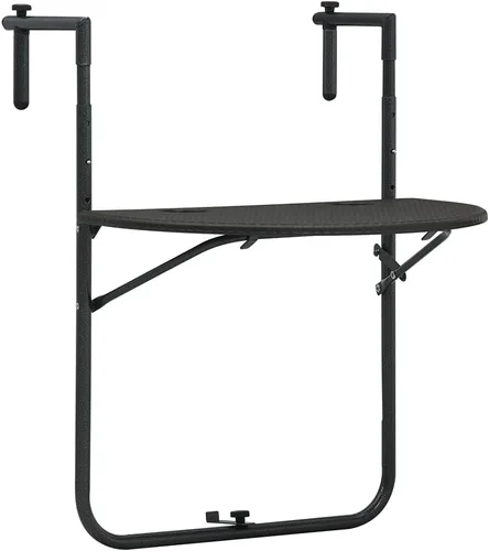 Vista 10 de [We Ship Quickly] Mesa de balcón colgante, mesa de centro semicircular, adecuada para terraza interior/exterior, césped, patio, patio, negro 23.6 x