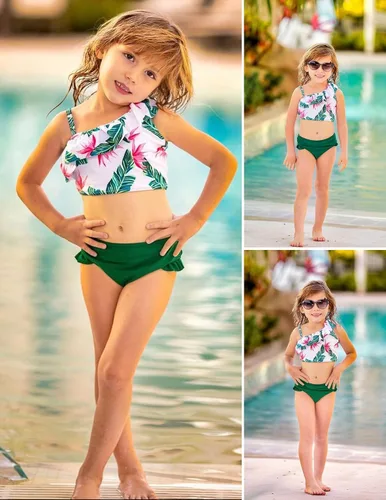 Vista 6 de Arshiner Traje de baño para niñas con volantes y volantes estampados de dos piezas