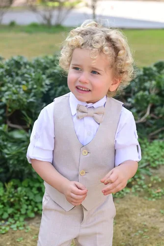 Vista 3 de Lilax Traje formal de 4 piezas para niños, chaleco, pantalones y corbata, Blanco