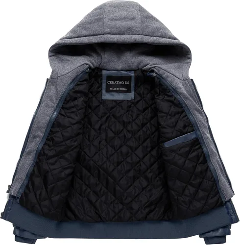 Vista 2 de CREATMO US Chaqueta de piel sintética para hombre, impermeable, resistente al viento, PU con capucha extraíble