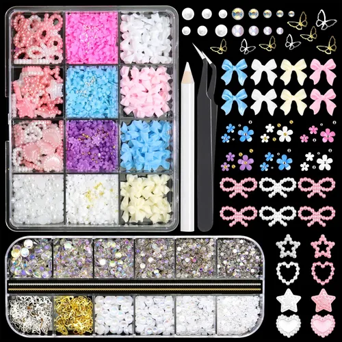Vista 11 de RODAKY 2000 perlas medias para manualidades, perlas semicirculares con parte trasera plana para uñas, 6 tamaños, cuentas de perlas beige, diamantes