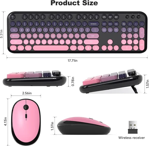 Vista 7 de Atelus Combo de teclado inalámbrico y ratón, máquina de escribir de tamaño completo con teclado numérico y mouse conectado USB 2 en 1 para PC