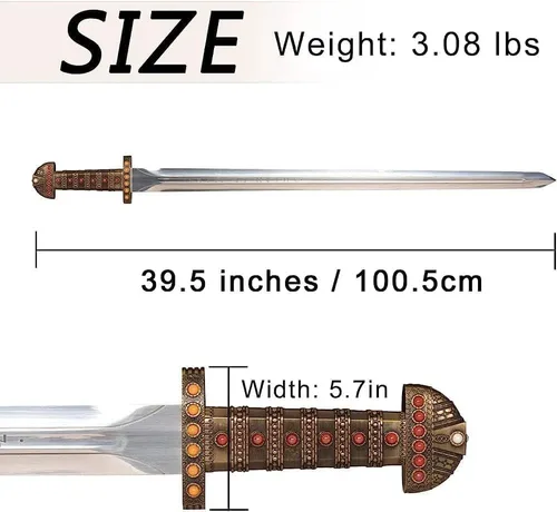 Vista 6 de Espada vikinga hecha a mano Espada real de Ragnar Lothbrok acero al carbono, espiga completa, funda de cuero de guardia de latón Espada