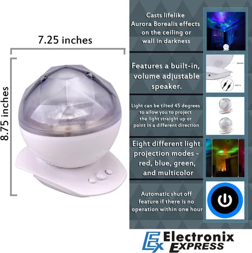Vista 2 de Lámpara de proyección de luz de diamante colorido relajante con altavoz por Electronix Express