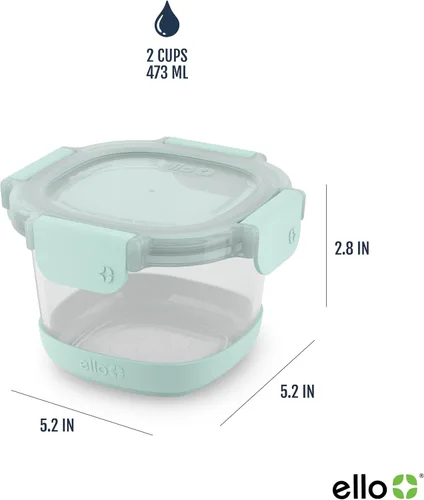 Vista 4 de Ello Duraglass Refresh - Paquete de 8 recipientes de vidrio reutilizables de 2 tazas con tapas a prueba de fugas y fundas protectoras de silicona