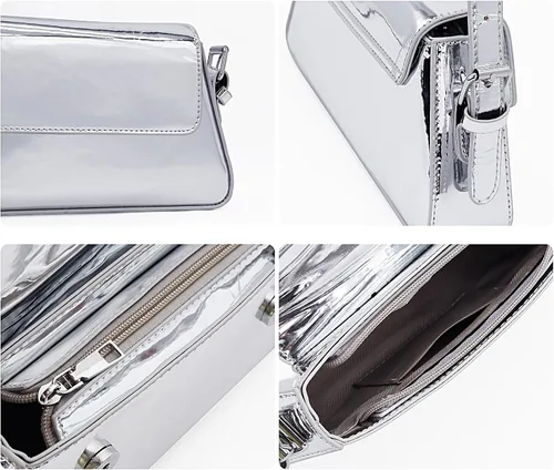 Vista 5 de Bolsos hobo para mujer, Y2k, plateado, bolso de mano, bolso de mano, bolso de mano, bolso de fiesta, bolso de mano, bolsos cruzados 2023
