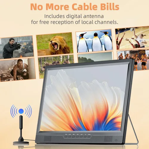 Vista 4 de NORTHING Televisor portátil de 19.2 pulgadas con antena, televisor pequeño LED de 1080P con entrada HDMI/entrada /AV/puerto USB, monitor portátil