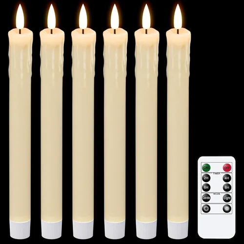 Vista 11 de GenSwin Velas cónicas negras sin llama parpadeantes con control remoto de 10 teclas, funciona con pilas, velas LED cálidas con mecha 3D