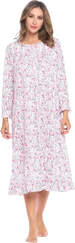 Vista 19 de Casual Nights Vestido de dormir floral de manga larga para mujer, camisón Henley de longitud completa Baya(Berry floral)