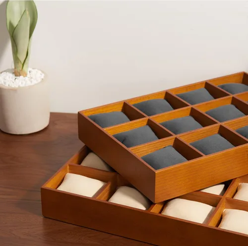 Vista 8 de Woodten Bandeja de almacenamiento de reloj de madera maciza para cajón, reloj, almohada, bandeja de exhibición (gris)