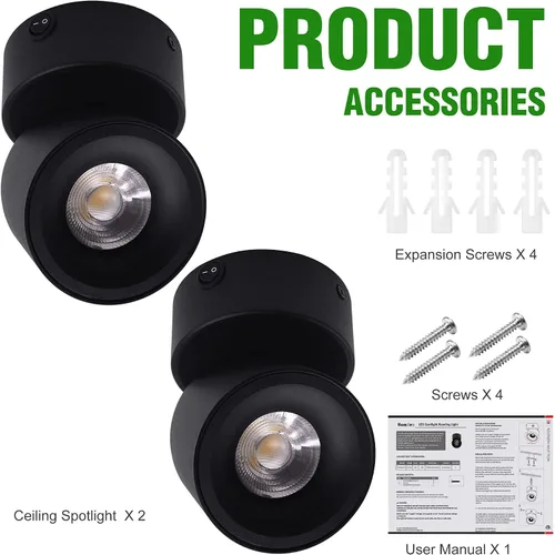 Vista 9 de Paquete de 2 Focos LED COB de Techo Downlight de 12V con Interruptor, Montaje en Superficie 330° Ajustable Regulable Luz de Pared para RV Lámpara