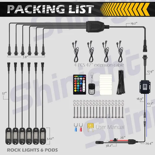 Vista 6 de SHINIGHT Luces LED de roca para camiones, kit de 6 cápsulas de luces para Jeep, kit de iluminación exterior con control de aplicación, modo