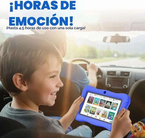 Vista 7 de Contixo Tablet Android Kids de 7" de 32 GB, incluye más de 50 libros de cuentos y calcomanías de Disney (valor de $200), funda protectora con Azul