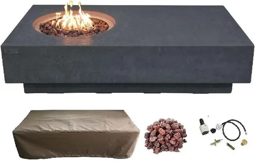 Vista 13 de Elementi+ Mesa de Fuego de Gas Colorado de Hormigón Fundido de 56" Rectangular, Hoguera al Aire Libre con Ignición Electrónica Incluye Cubierta
