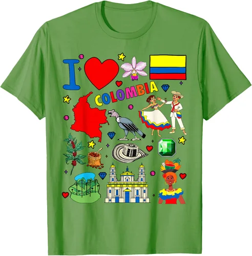 Vista 17 de Camiseta con diseño de bandera y mapa de I Love Colombia dibujada a mano